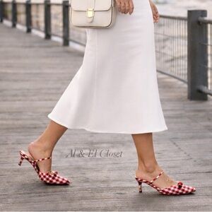 Wild Fable Red Gingham Pointed Toe Mules Size 8 Bow Kitten Heel New With Tags